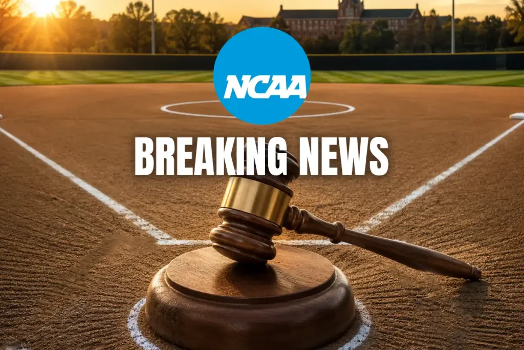 Gavel on NCAA logo with cracked background or courtroom sketch style